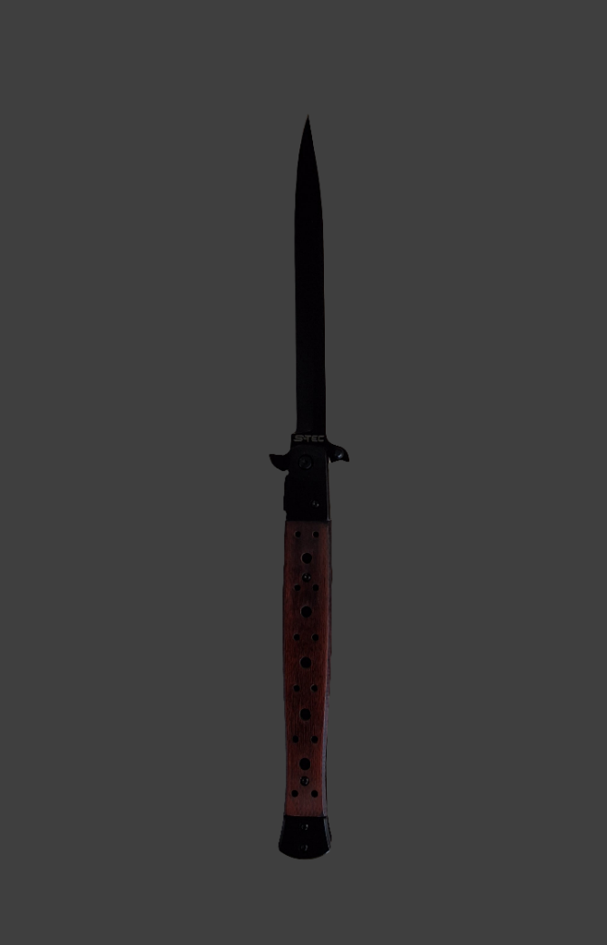 Wooden Handle Blk Stiletto Knife