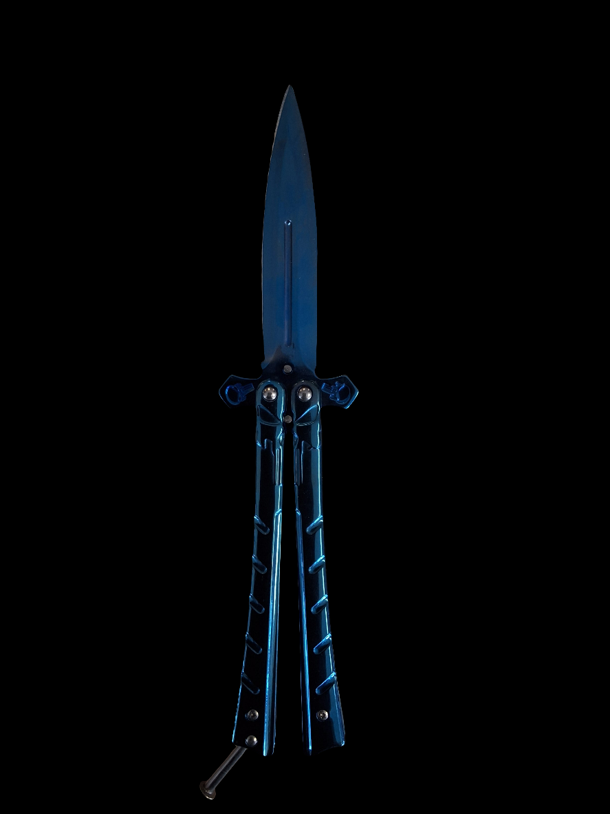 Blue Skull Butterfly Knife