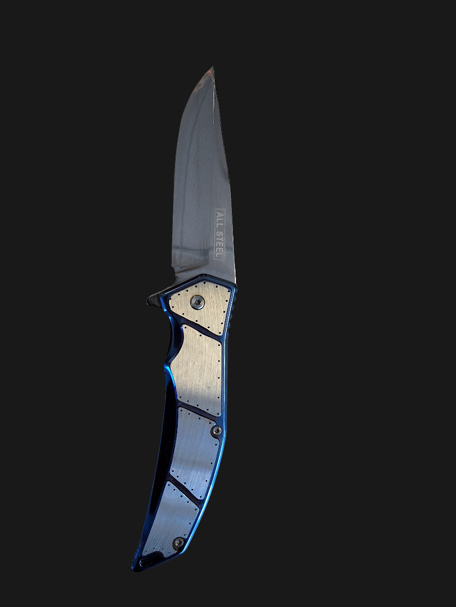 Blue Metalic Folding Knife All Metal