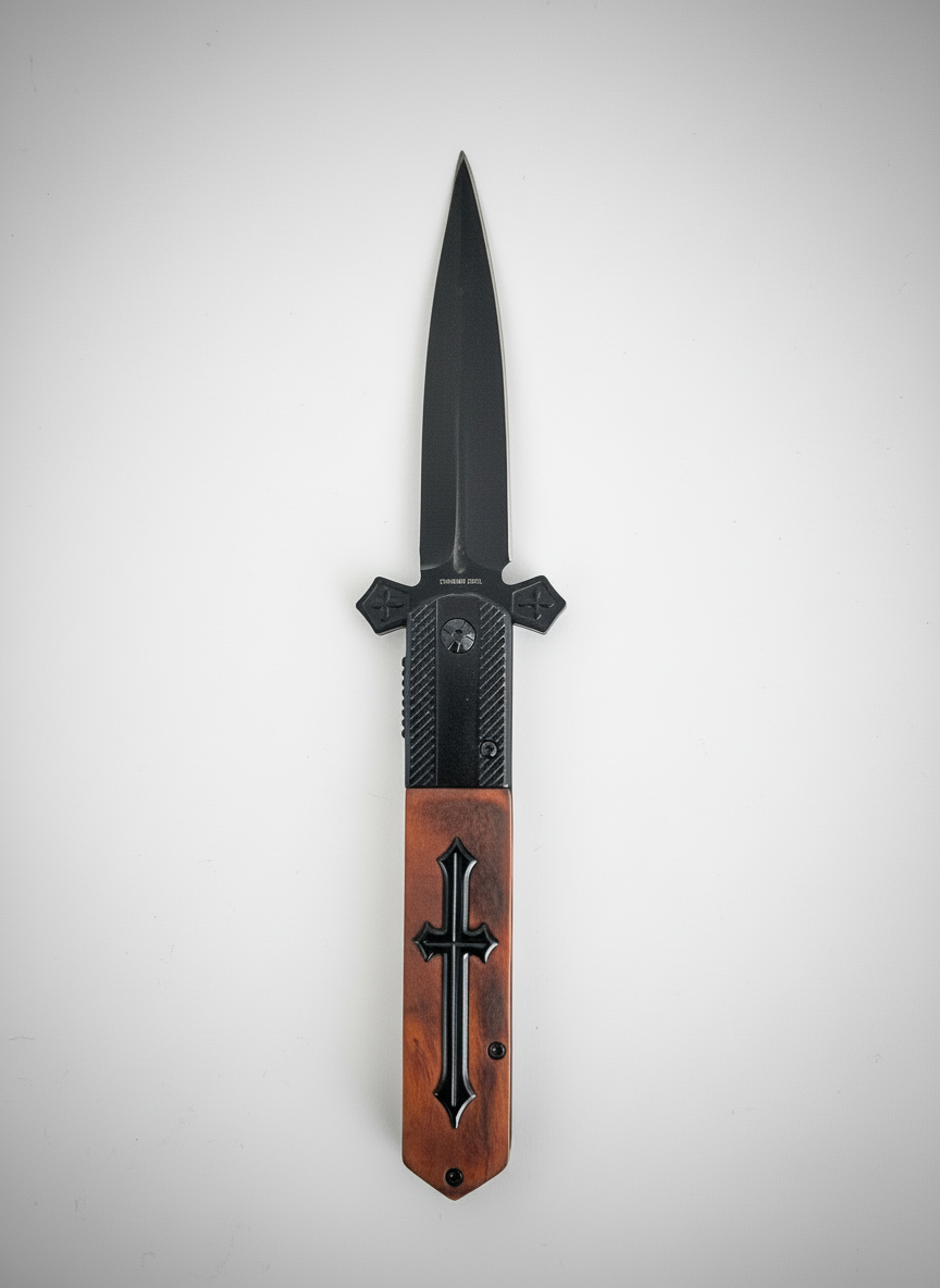 Brown Cross Black Blade Wooden Handle