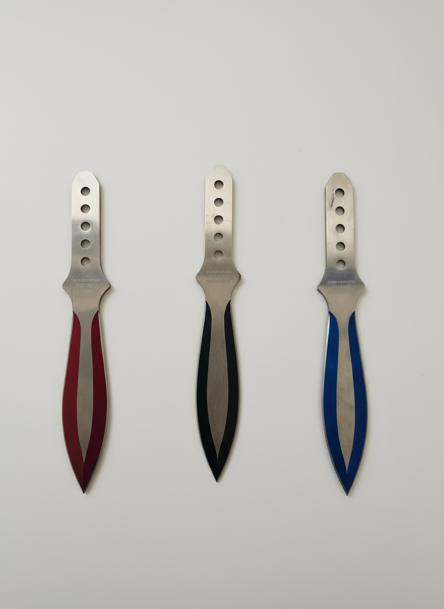 3 PC Red Blk Blue Throwing Knives