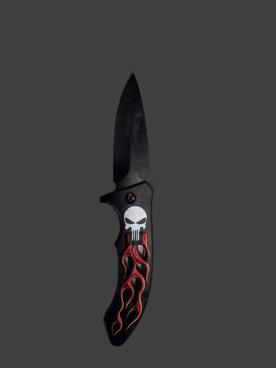 Punisher Skull Flame Pocket Knife
