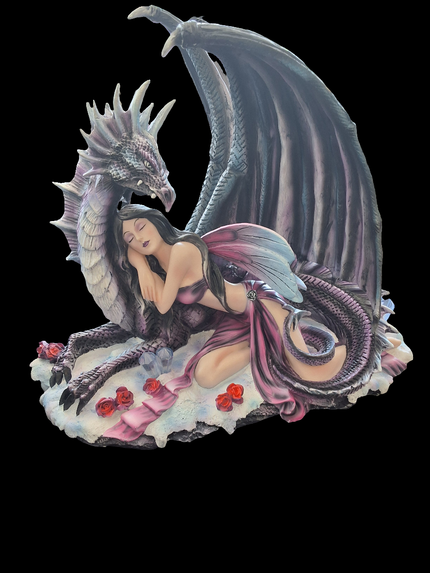 Purple Fairy Laying On Dragon Figurine