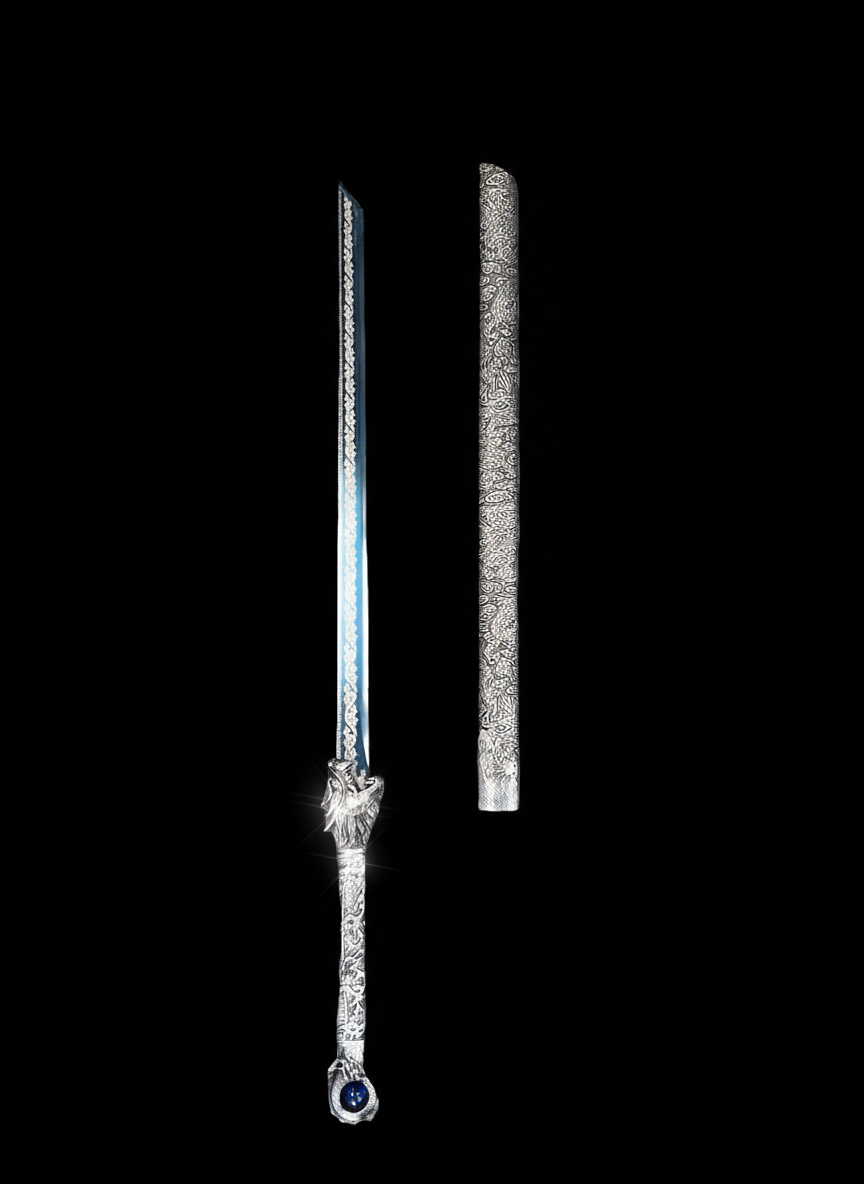 Silver Ornate Dragon straight sword