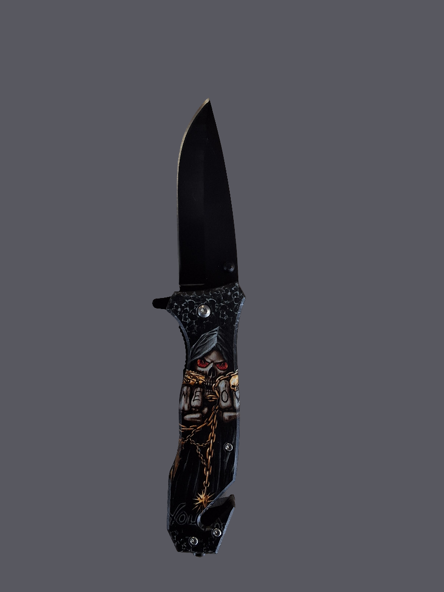 Grim Reaper W Gold Pocket Knife