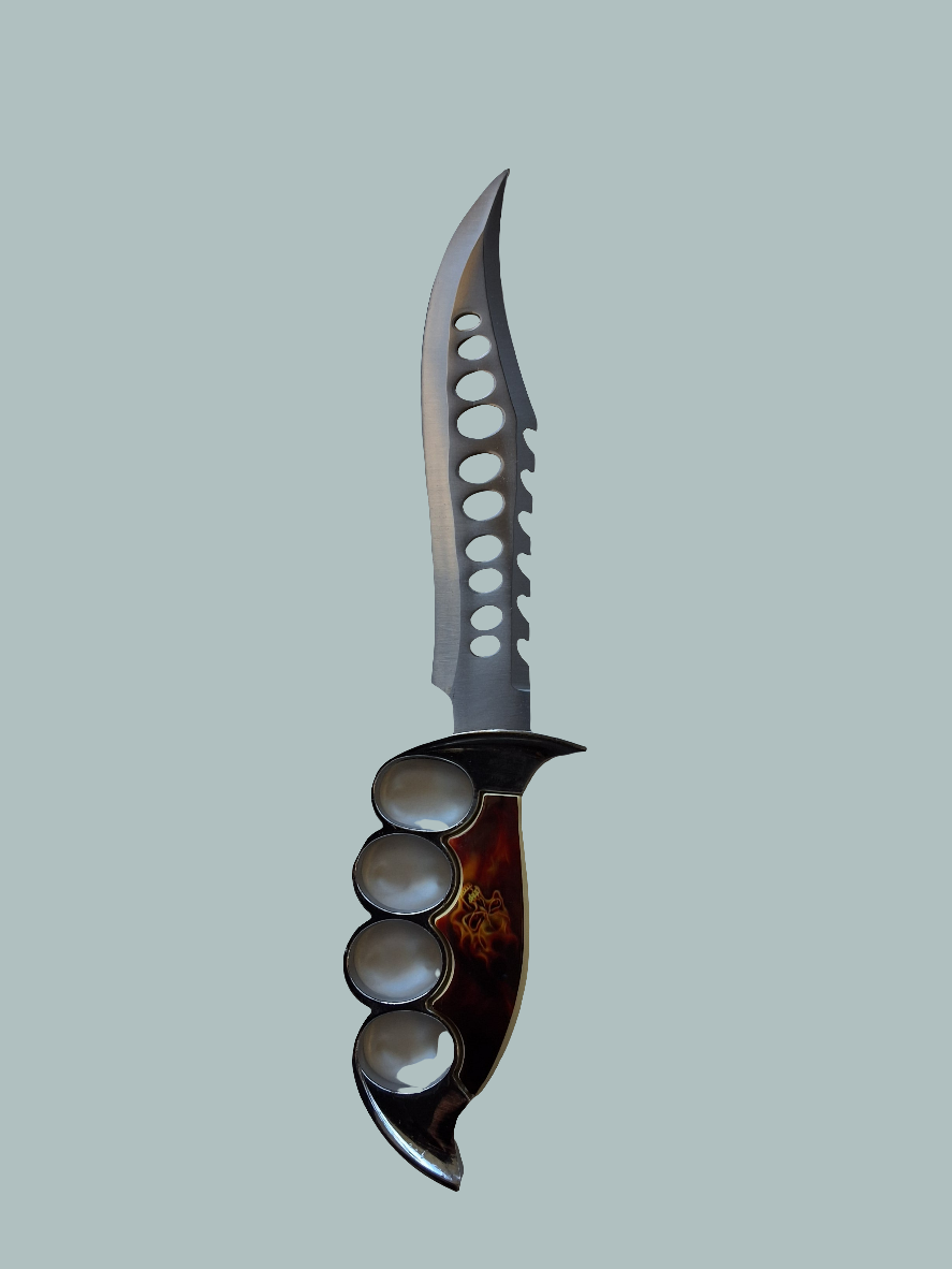 Flamingo Skull Brass Knucle Knife
