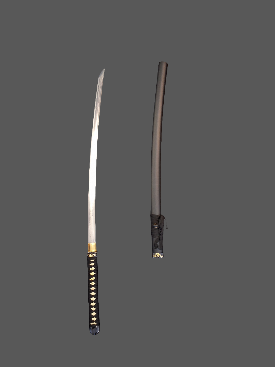 Blk Gold Floral Sheath Katana