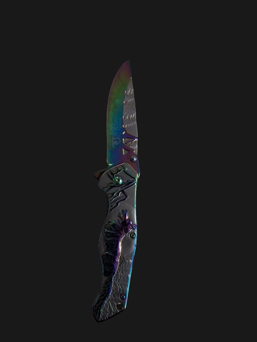 Rainbow Wolf on Grey Handle Knife