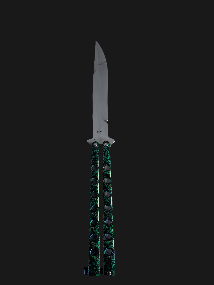 Green Blk Speckled Butterfly Knife
