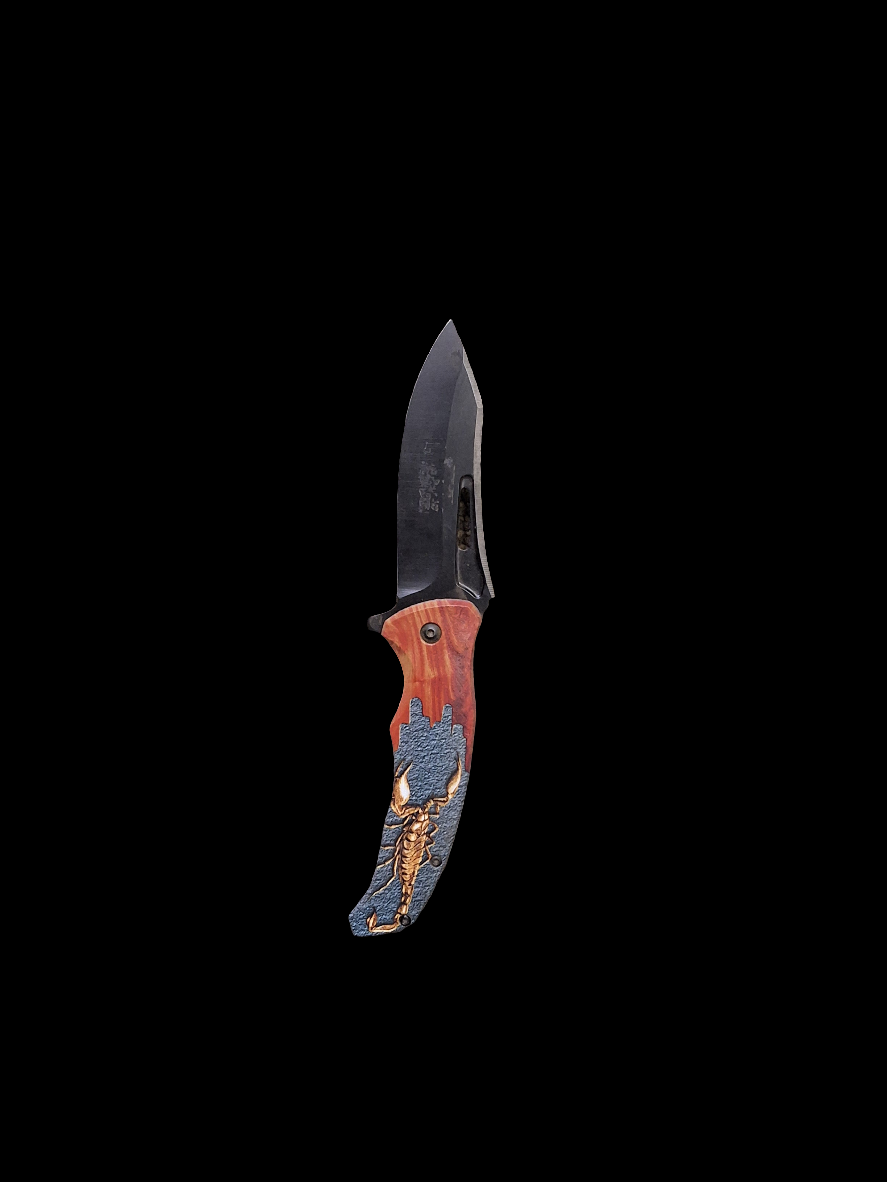 Gold Scorpion Folder W Wood Handle