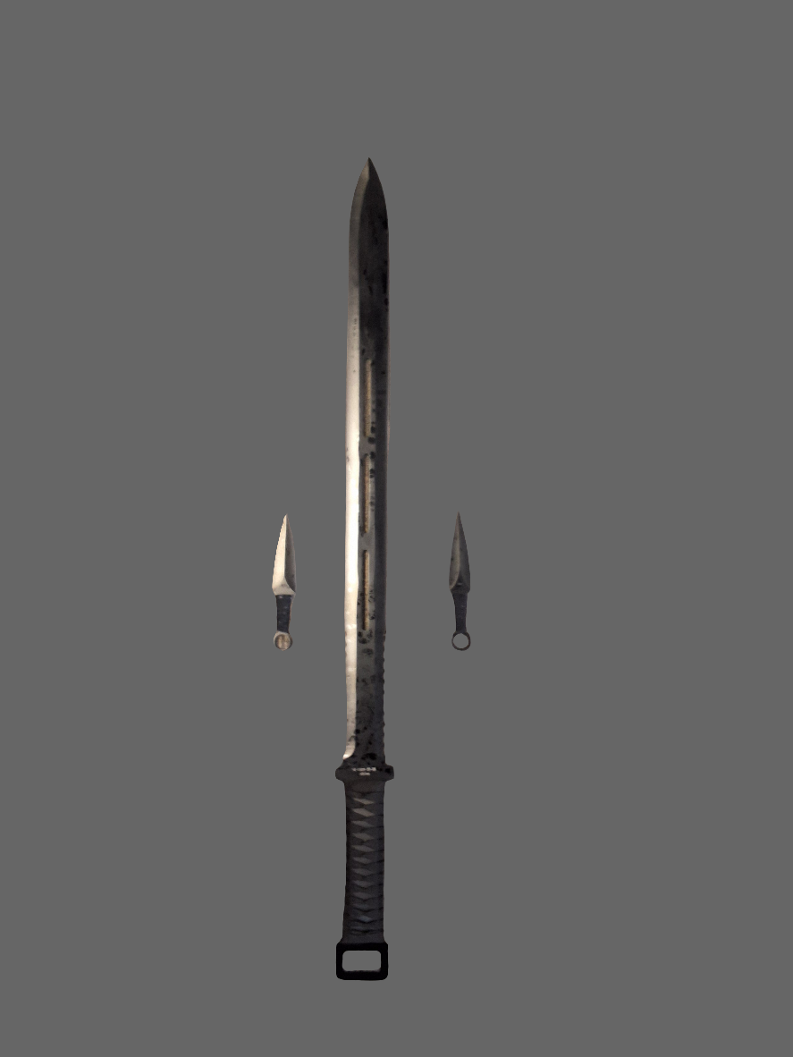 All blk Double Sided straight sword with kunai