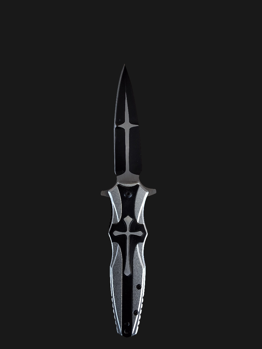 Silver & Black Cross Pocket Knife