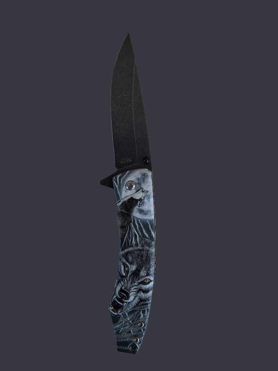 Black Grey Wolf Knife on Moon