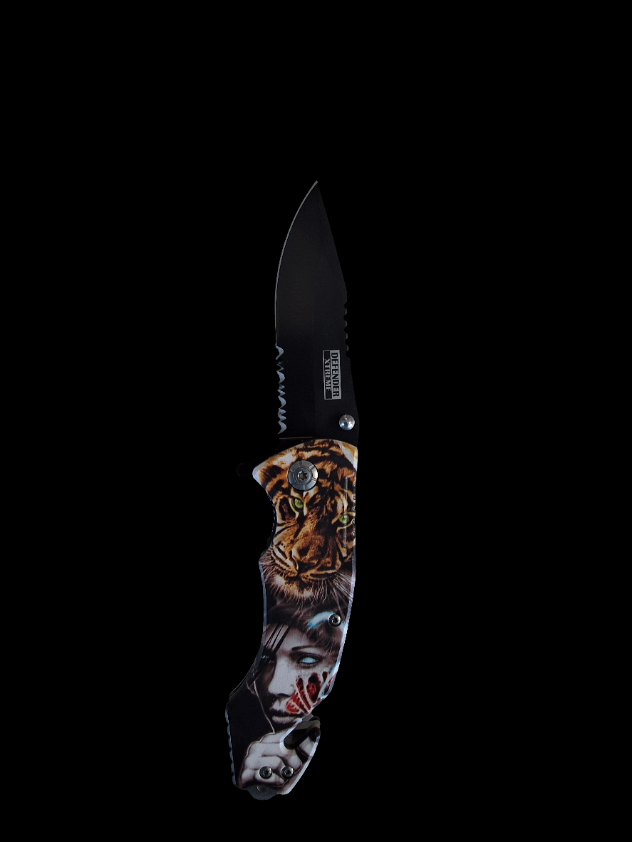 Tiger & Warrior Girl Pocket Knife