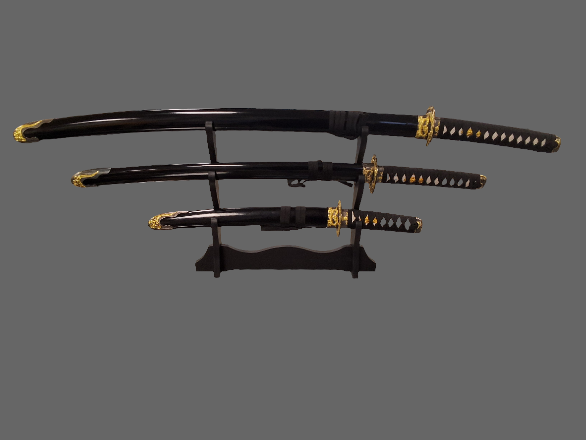 3 Katana Set Gold On Blk Sheath