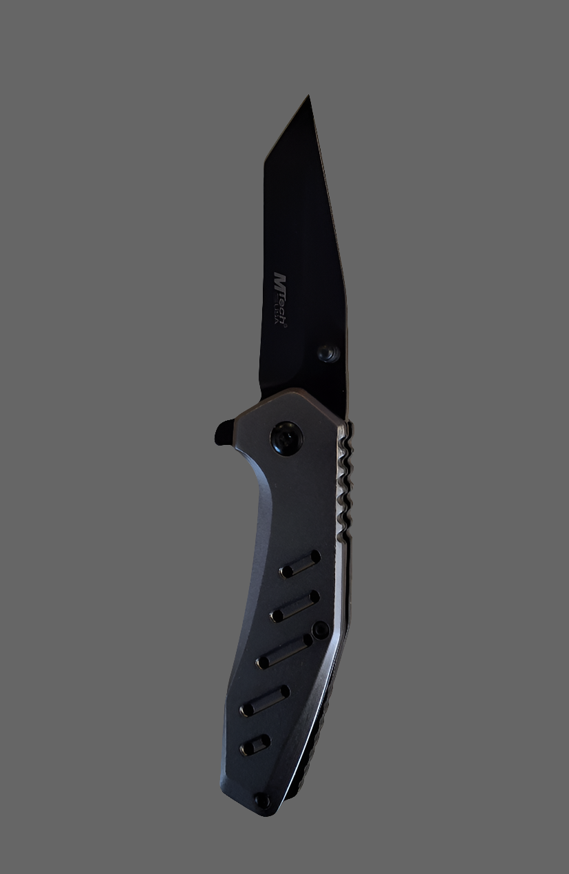 Grey Pocket Knife Black Blade