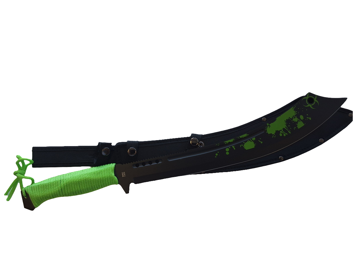 24" Green handle Biohazard zombie machete scimitar blade