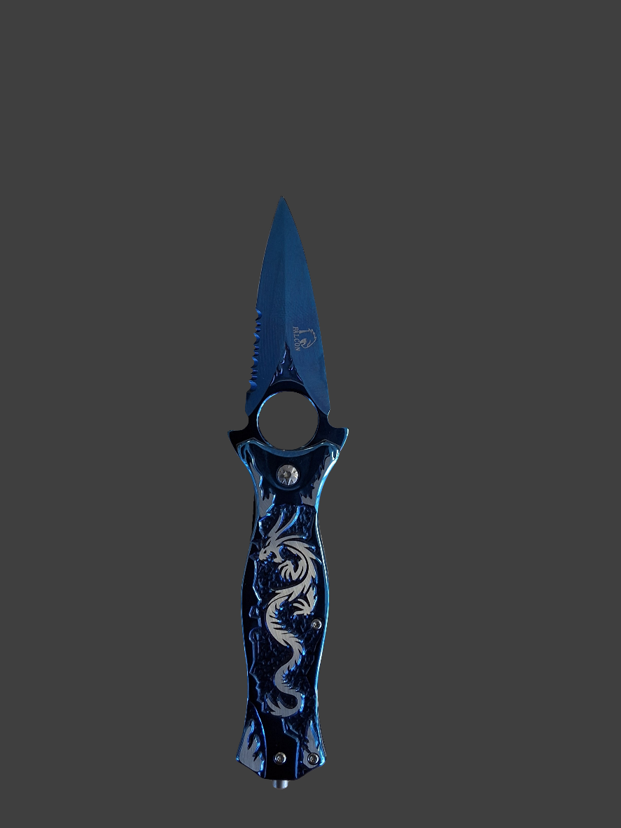 Blue Metalic Dragon Knife W Ring