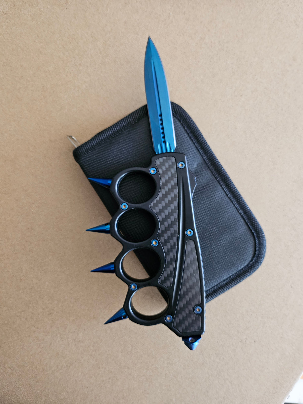 Blue OTF Spiked Handle Removable Spikes