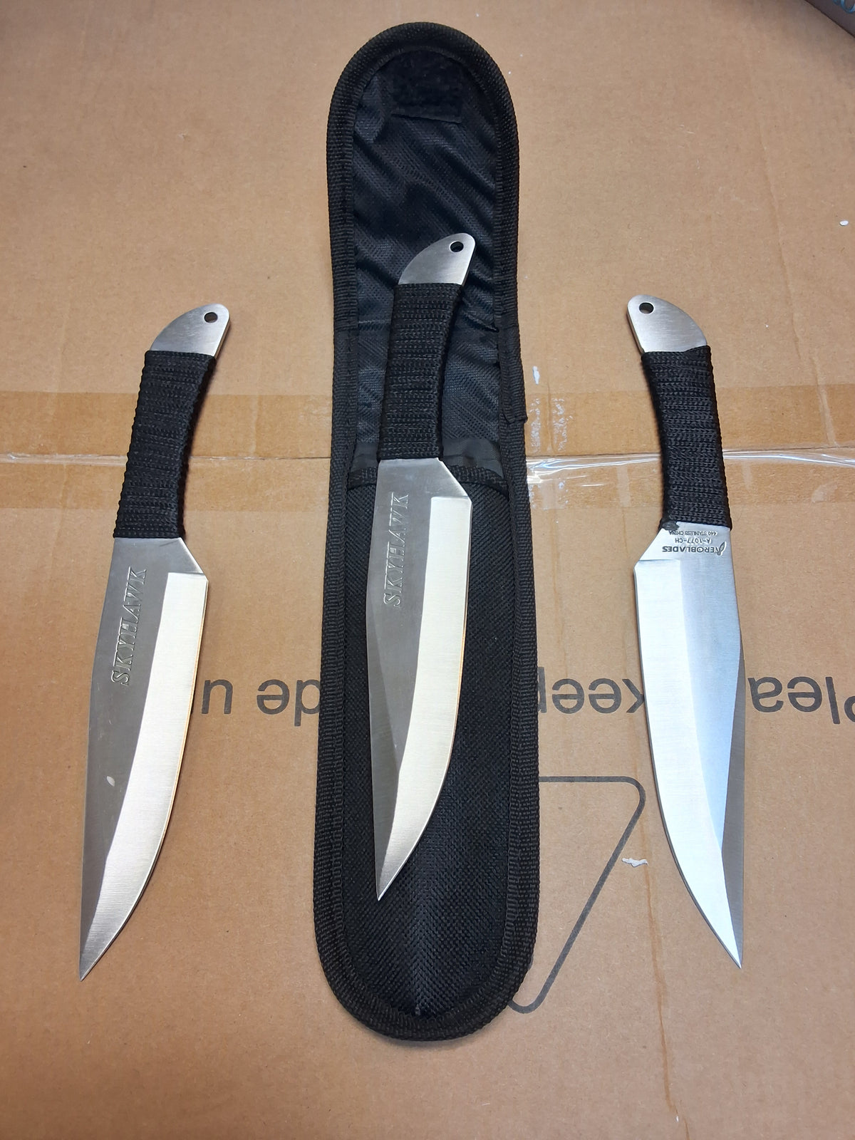 3 PIECE SILVER DROPPOINT THROWING KNIVES