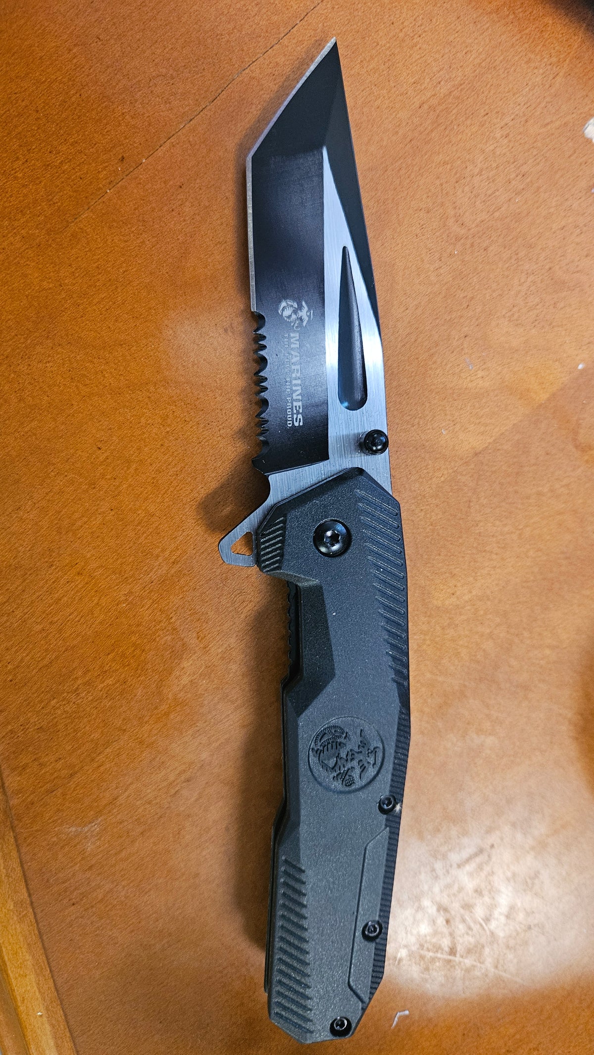 USMC Black/Silver Bladed Black Molded Nylon Fiber Handle Folding knife #3017