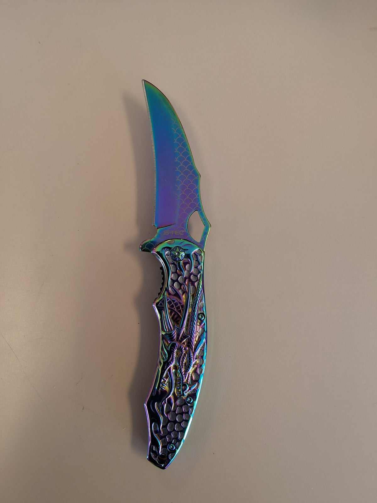 Rainbow Dragon Curved Pocket Knife