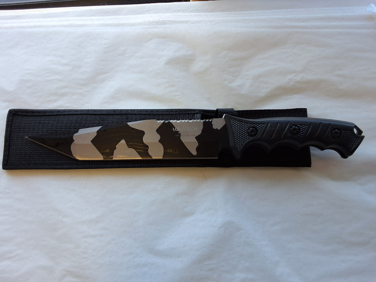 Black and Gray Camo Fixed Blade