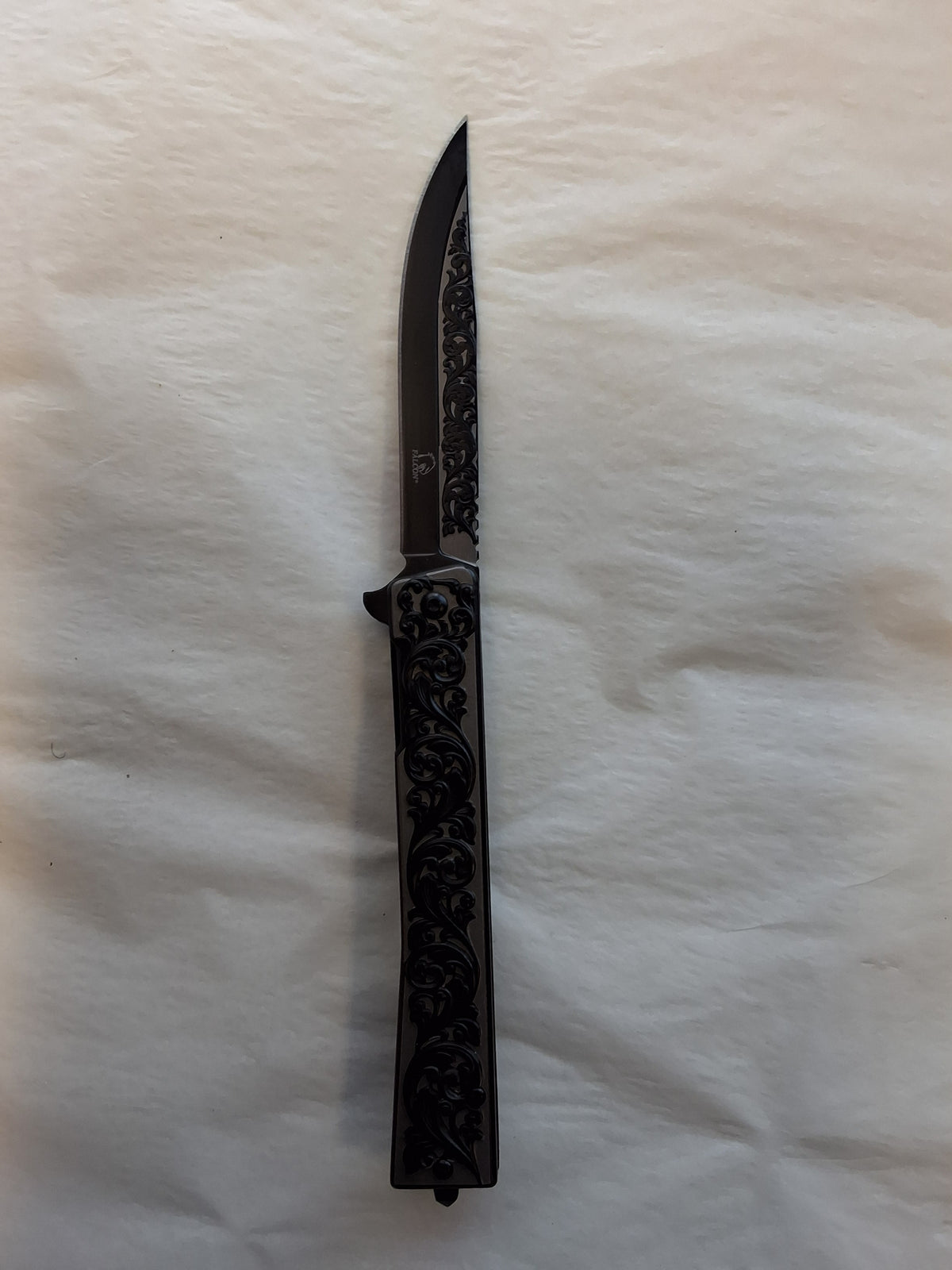 Black and Silver Floral Pocket Knife #3169