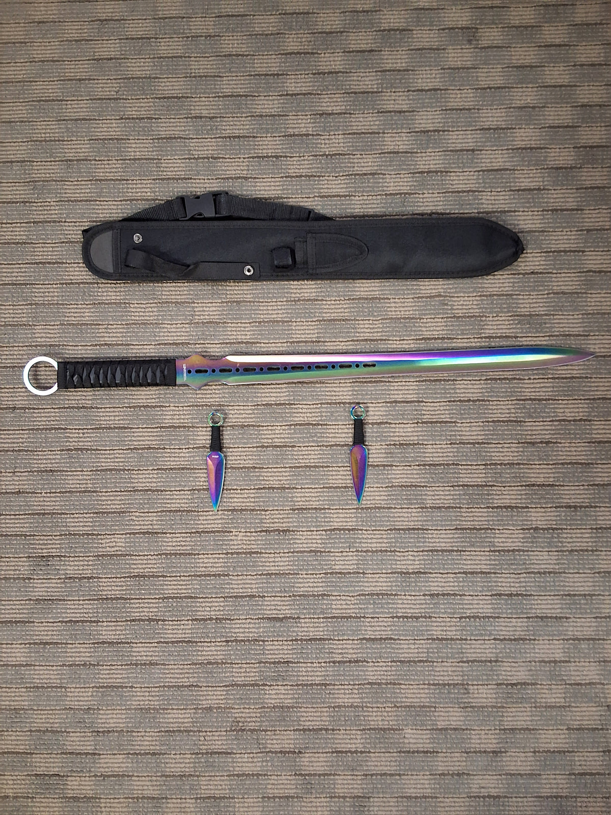 RAINBOW NINJA  SHORT SWORD WITH 2 THROWING KNIVES #3080