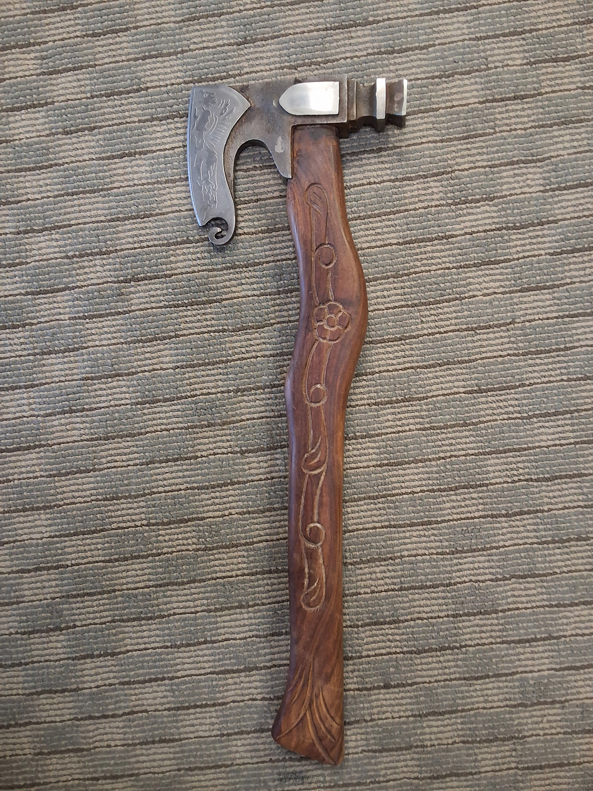 Ornate Axe with Carved Inlay Handle #3102