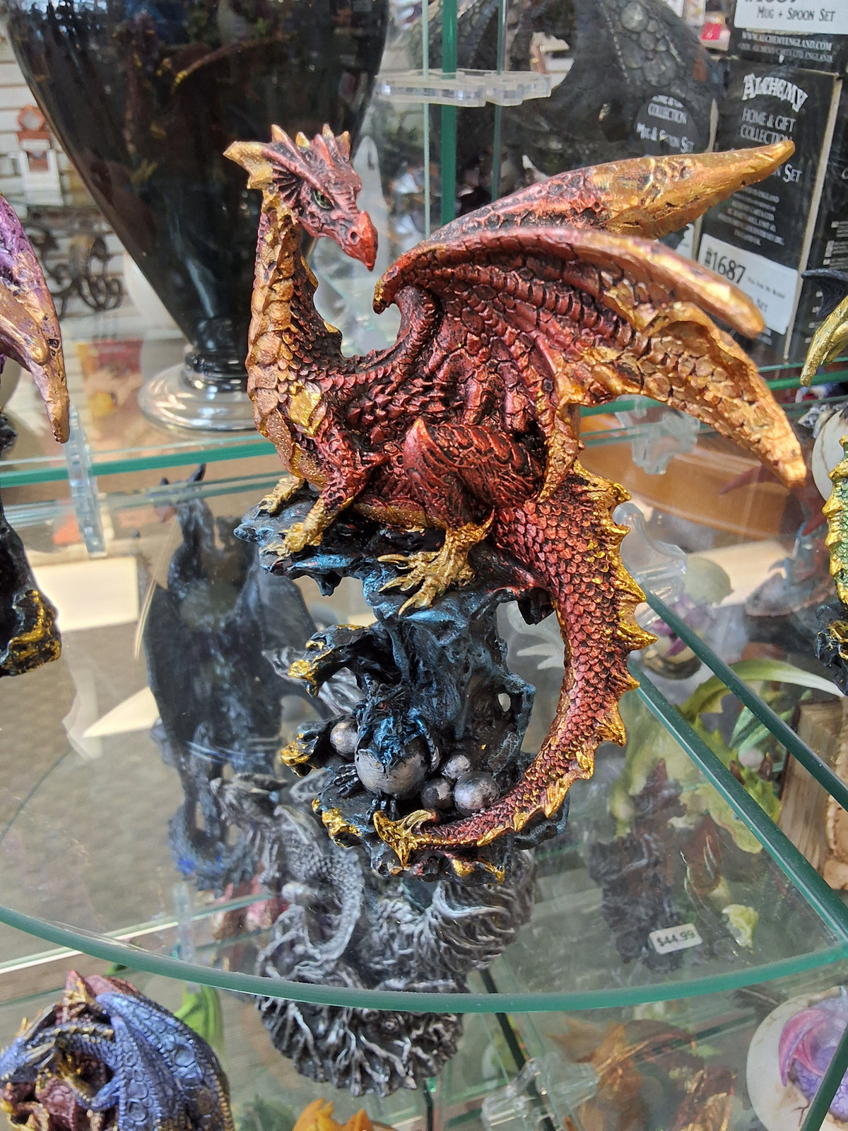 RED DRAGON GUARDING EGGS STATUE
