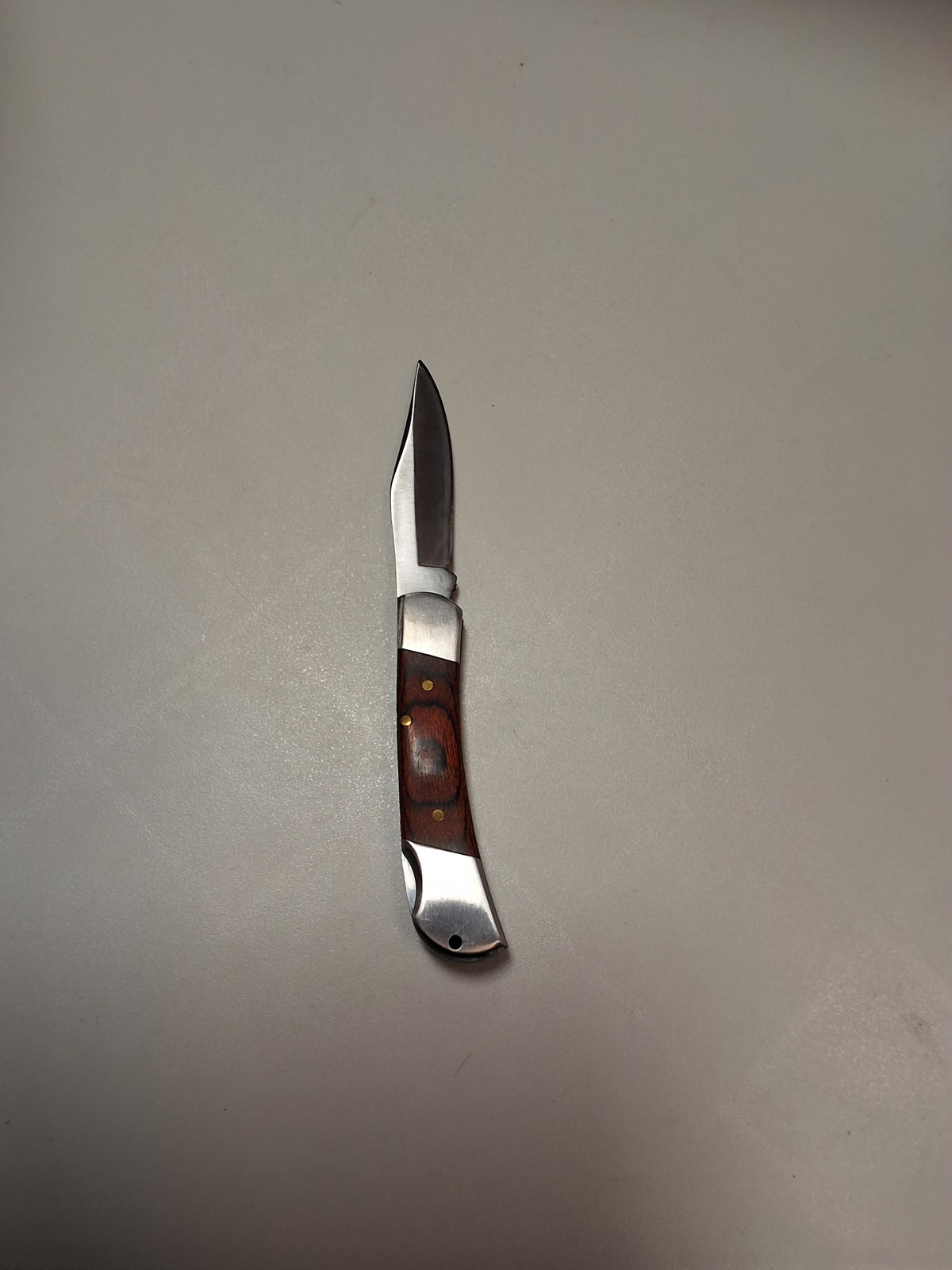 Small wood handle silver blade folding knife #2101