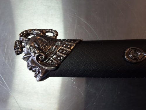Black Katana with ornate Dragon flame Tsuba #1473