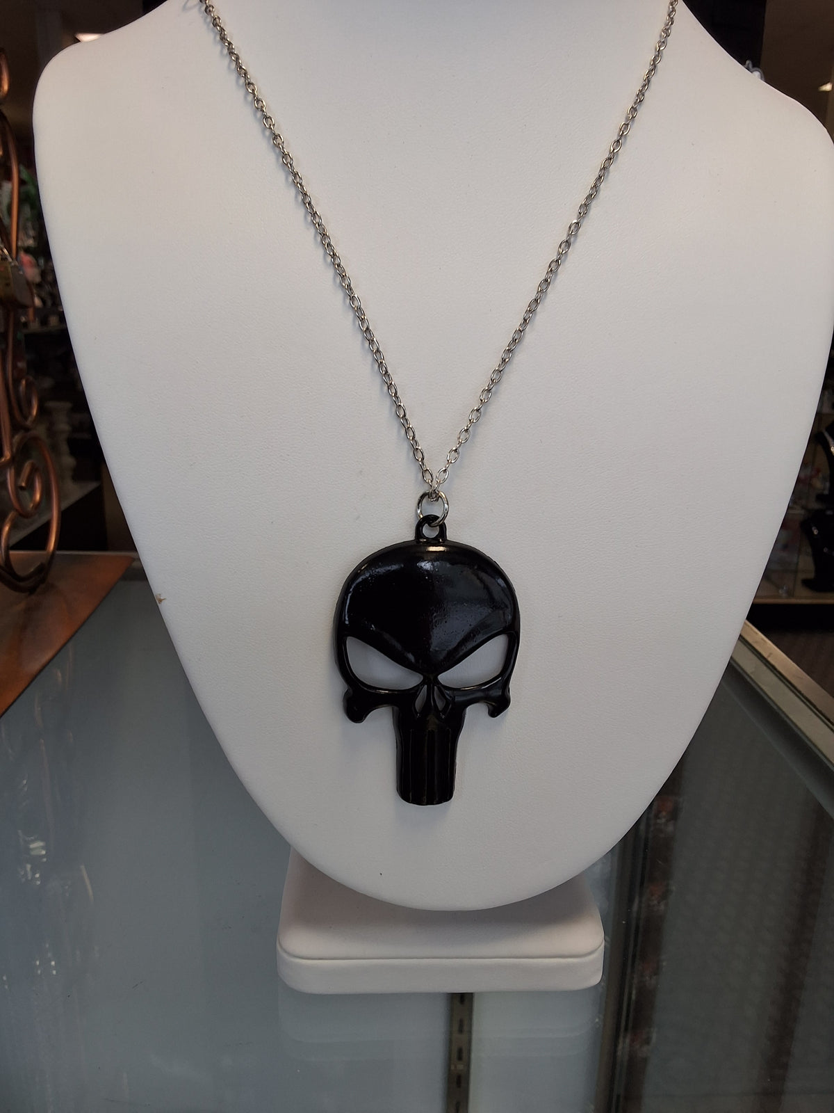 Black Punisher Skull Necklace  #1985
