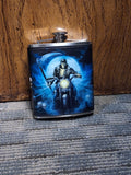 Skeleton on Bike with Scythe Stainless Steel Flask #1682