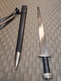 SILVER VIKING SWORD WITH LEATHER SHEATHE