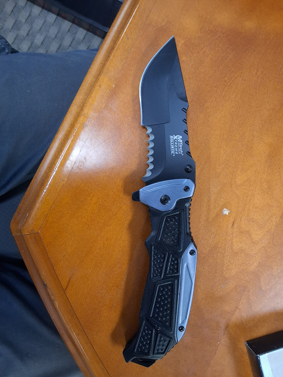 Grey Droppoint Sawtooth Folding Knife #5479