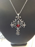 Silver Cross with Red Heart Stone #1640