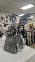 Grey Open wing Dragon on Brick Pedestal