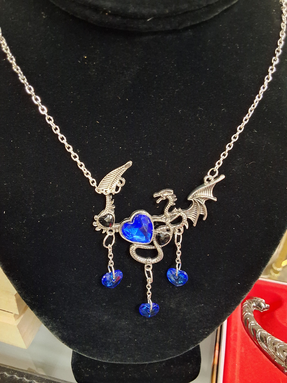 Dragon Necklace with Blue Heart #1779
