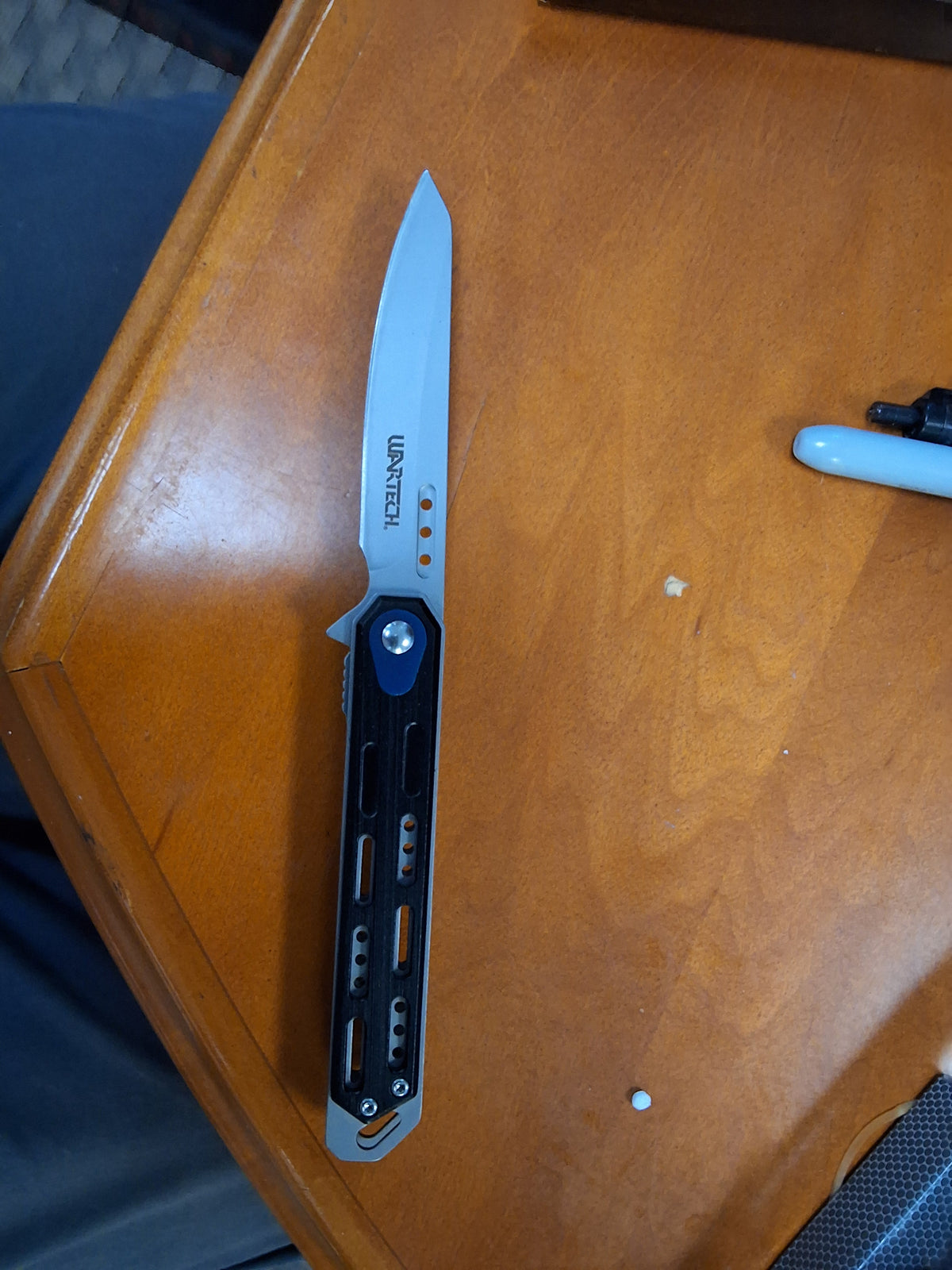Droppoint Folding Knife With Black Holed Handle #6438