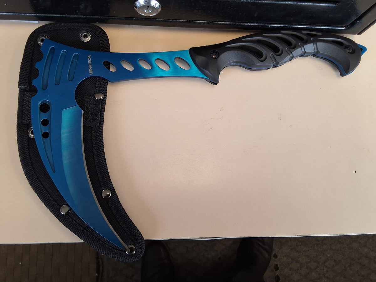 Blue kama sickle scythe with sheath #8901