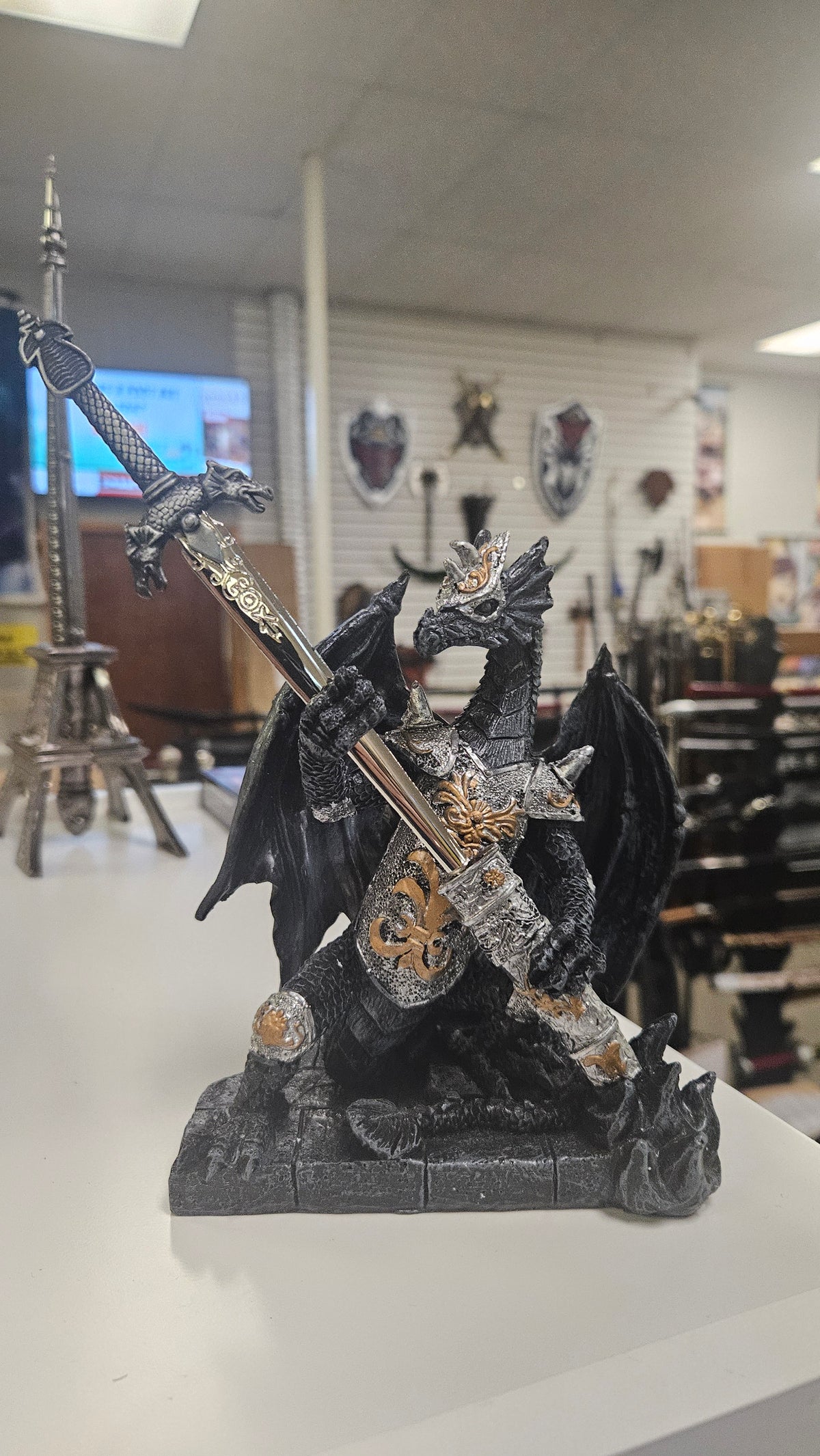 Grey Black Dragon with Short sword