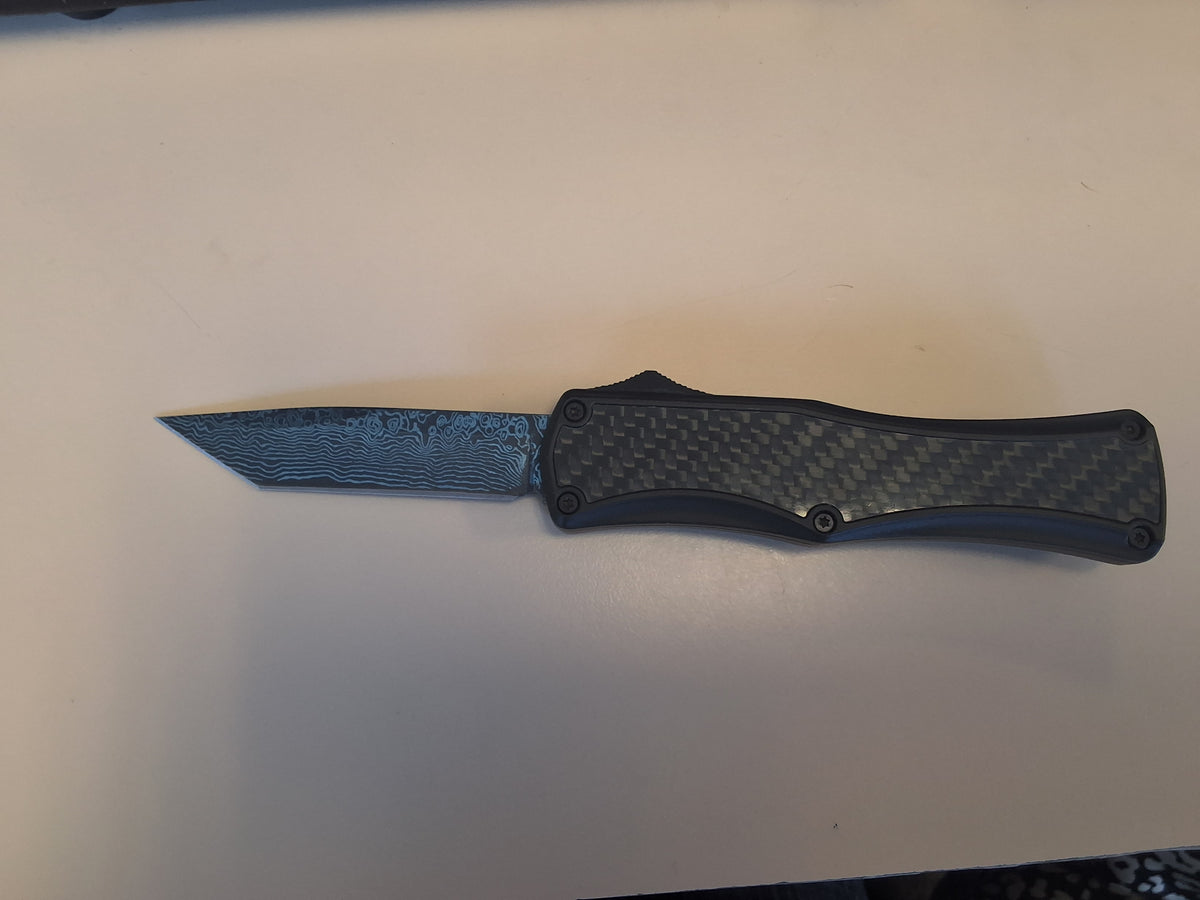 Blue Damascus tanto edge OTF