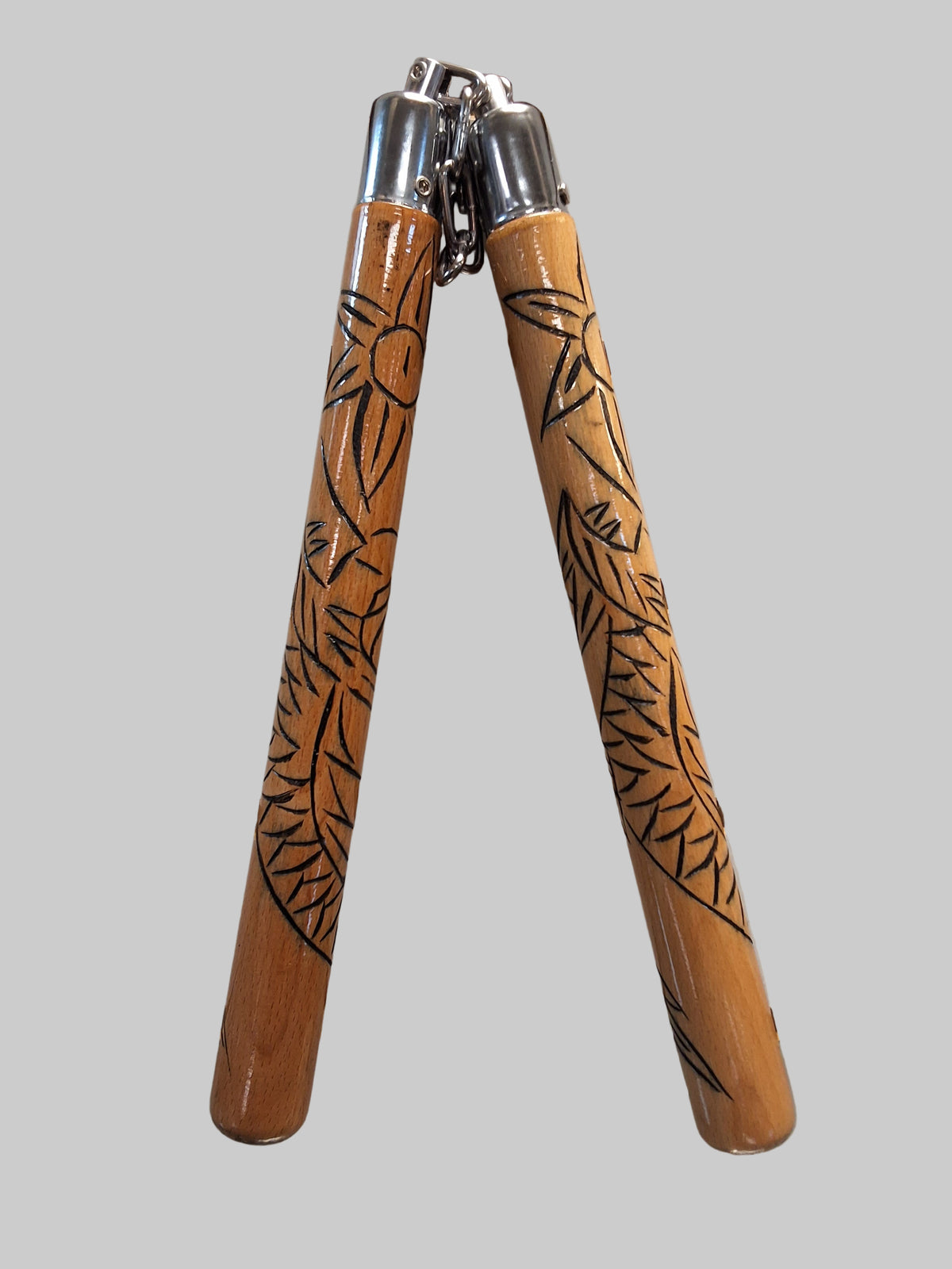 Hardwood nunchucks with engraved dragon #1483
