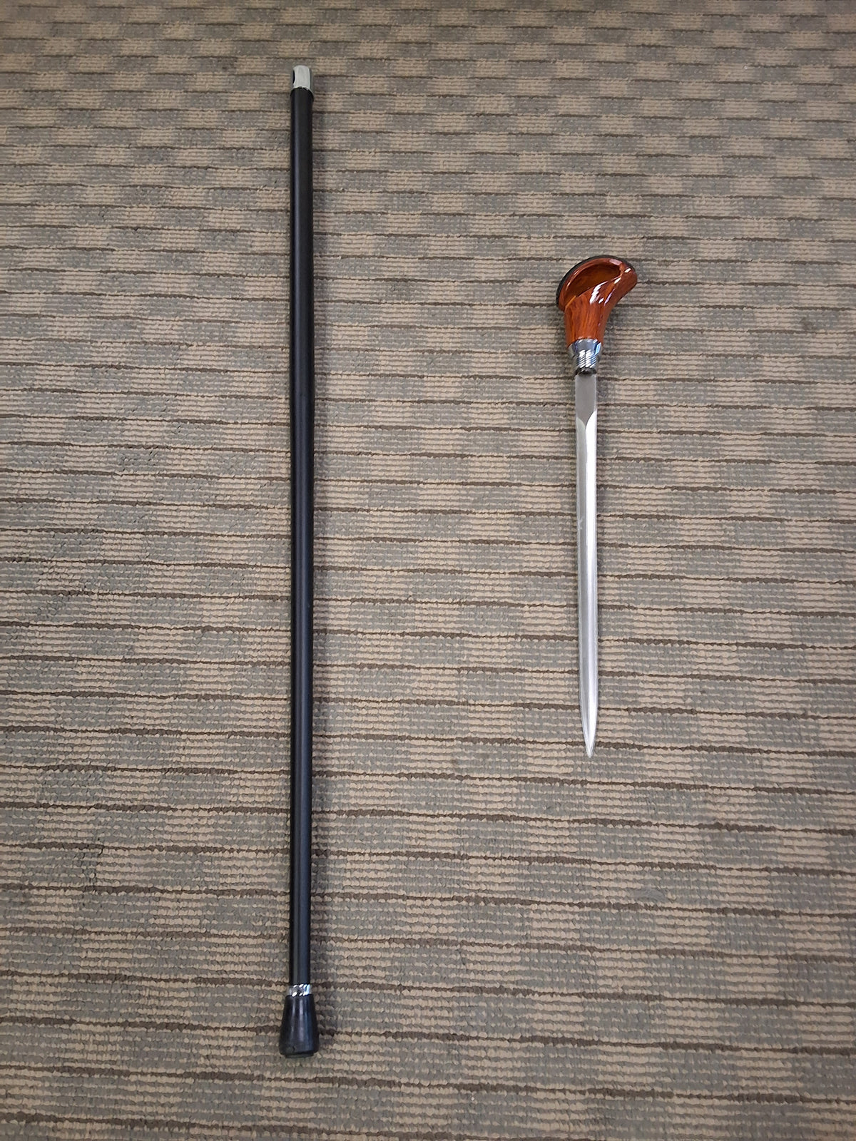 Wooden Handle walking cane with unscrewable blade