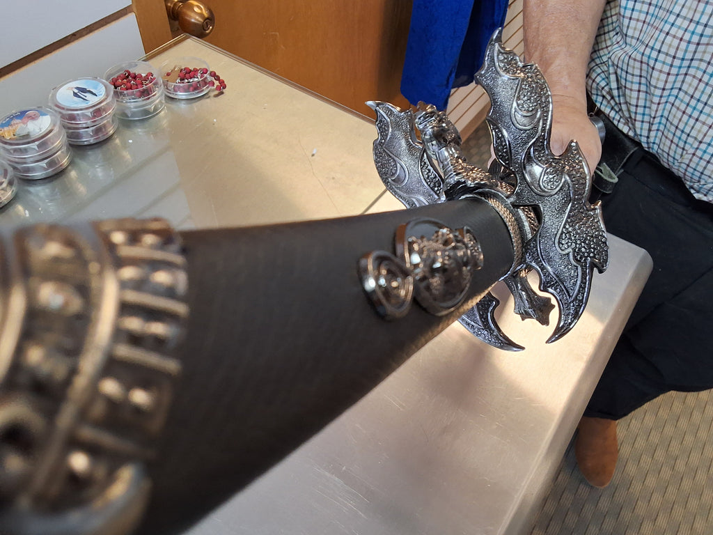 Black Katana with ornate Dragon flame Tsuba #1473