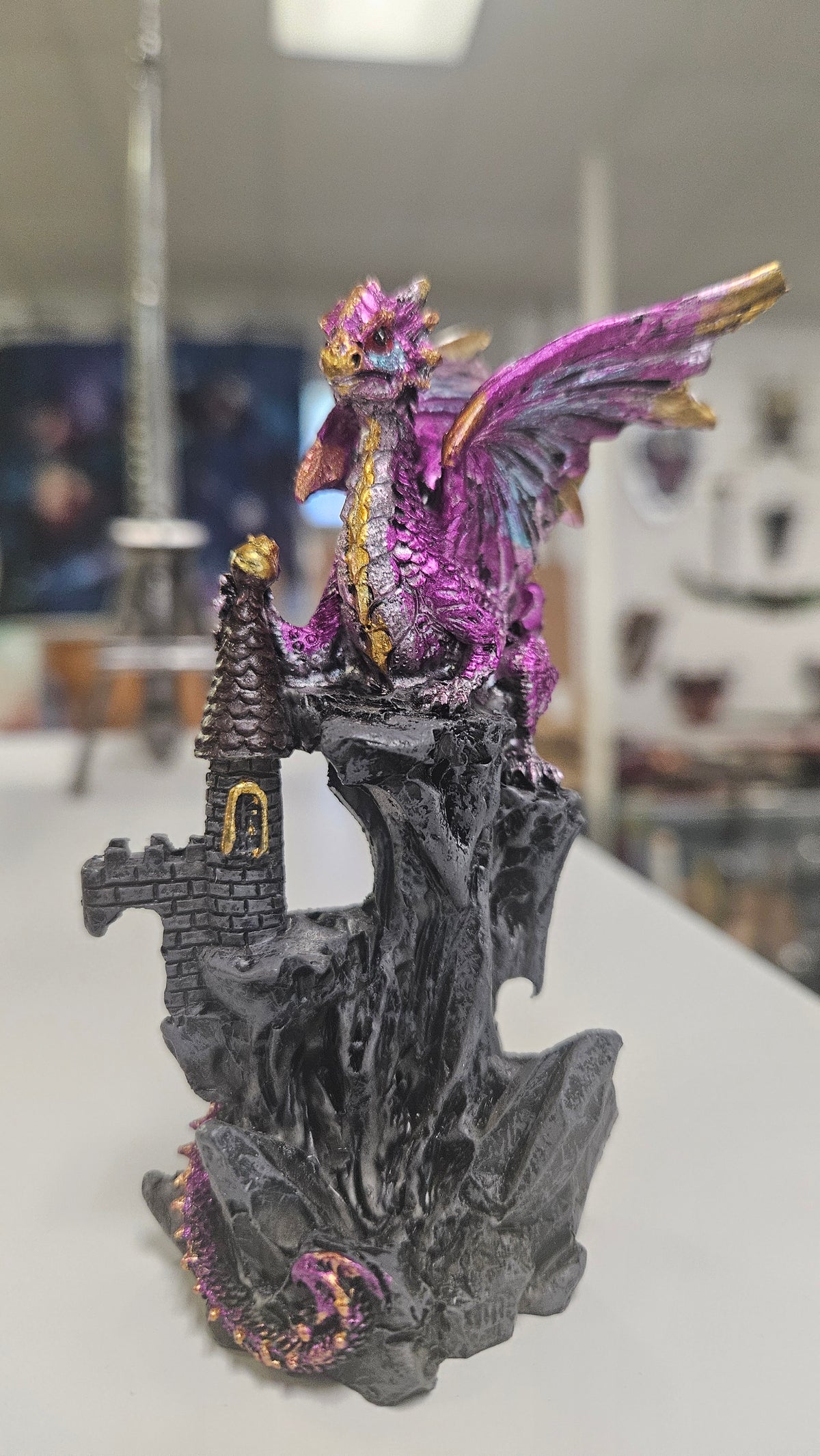 Small Purple Dragon over Castle #1506