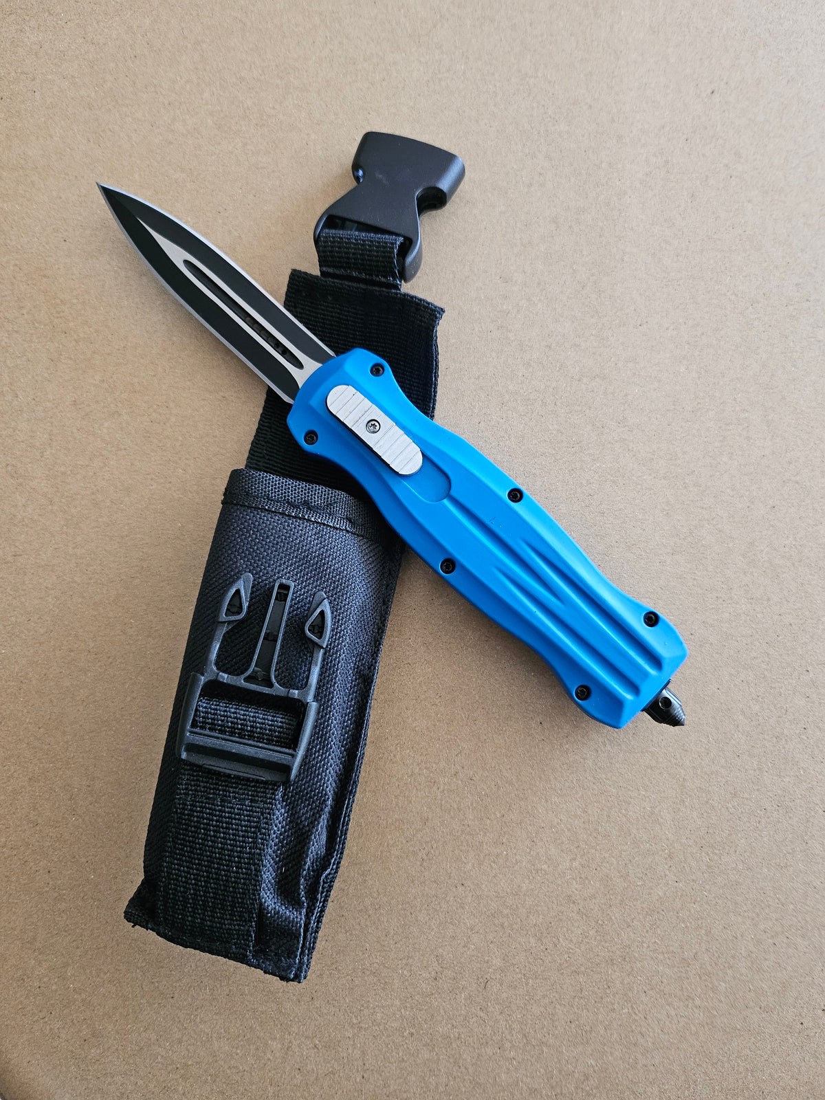 Blue Handle Double Edge Black Blade OTF