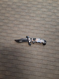Black blade folding knife with native American handle art #8537